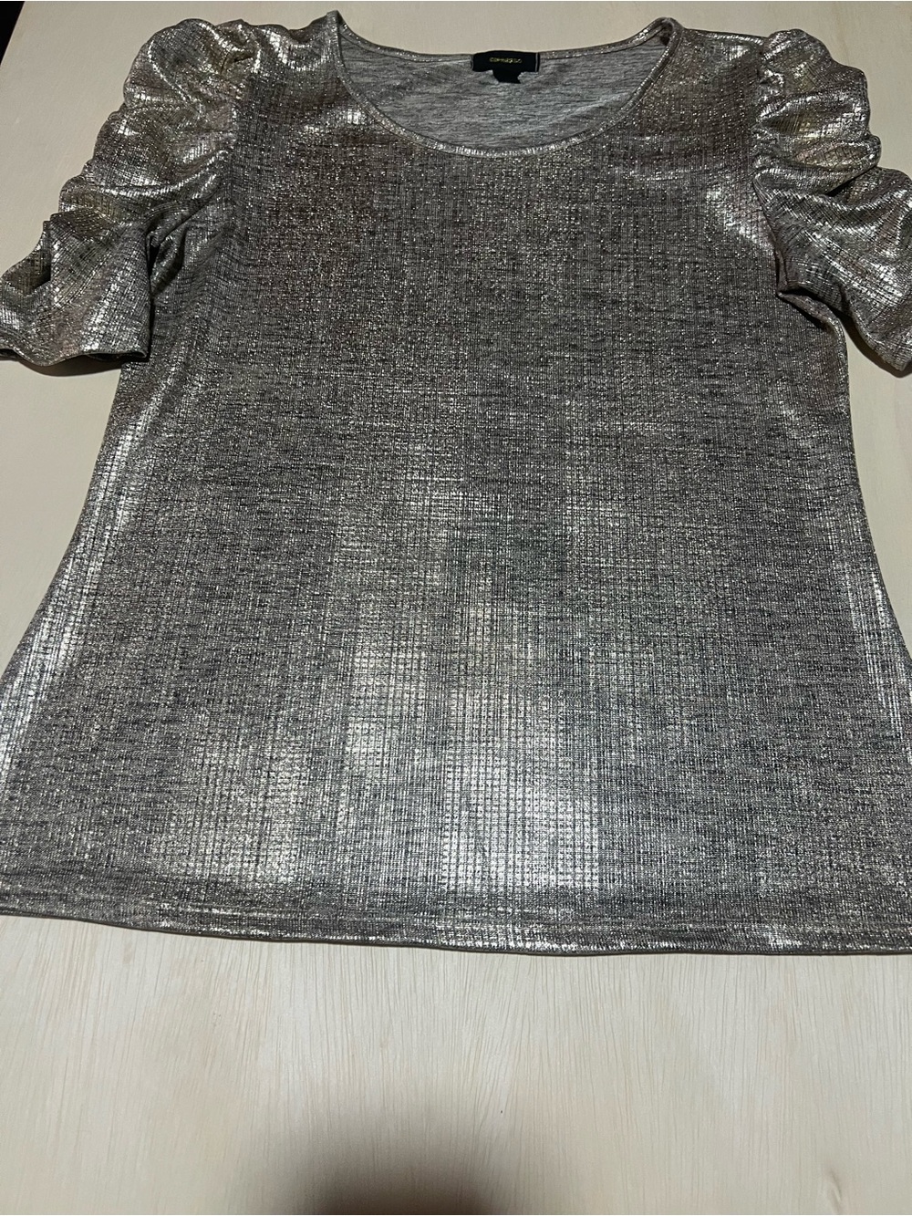 Espresso Metallic Puff Sleeve Tee in Silver